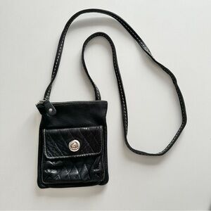Roots Black Leather Cell Phone Bag Pouch Mini Crossbody